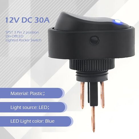 5 قطع مفتاح هزاز مضاء بإضاءة LED زرقاء، 12 فولت 30 أمبير 3 دبوس مفتاح بيضاوي الشكل، مضاء LED مع فتحة 12 مم لشاحنة السيارة والدراجات النارية والقوارب البحرية in Saudi Arabia