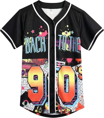 80s 90s Baseball Jersey for Women Hip Hop Custom Outfit for Party Back to The 80s 90s Retro Button Down Shirts in Saudi Arabia