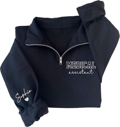 Chillever - Embroidered Medical Assistant Quarter Zip Sweatshirt, MA Sweatshirt with Name On Sleeve, Gift for Coworker, Employee Gifts, Nurse Appreciation, Gifts for Medical Assistant in Saudi Arabia