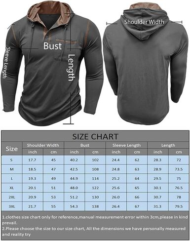 Men’s Henley Hoodie Sweatshirt Button Front Long Sleeve Casual Pullover Warm Layering Top for Fall Winter Outdoor Wear in Saudi Arabia