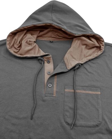 Men’s Henley Hoodie Sweatshirt Button Front Long Sleeve Casual Pullover Warm Layering Top for Fall Winter Outdoor Wear in Saudi Arabia