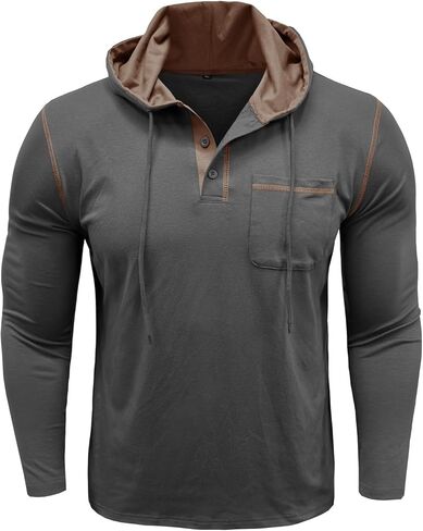 Men’s Henley Hoodie Sweatshirt Button Front Long Sleeve Casual Pullover Warm Layering Top for Fall Winter Outdoor Wear in Saudi Arabia