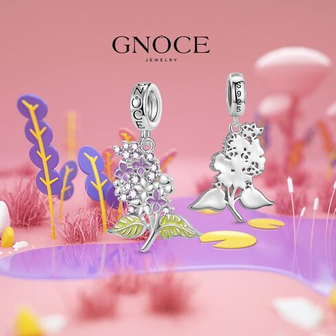 GNOCE Purple Lilac Flower Pendant Charm 925 Sterling Silver Dangle Charms Fit Bracelets/Necklace Jewelry Gift For Women Wife in Saudi Arabia