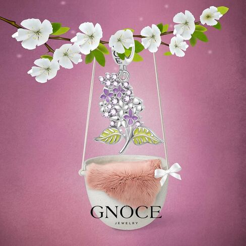 GNOCE Purple Lilac Flower Pendant Charm 925 Sterling Silver Dangle Charms Fit Bracelets/Necklace Jewelry Gift For Women Wife in Saudi Arabia
