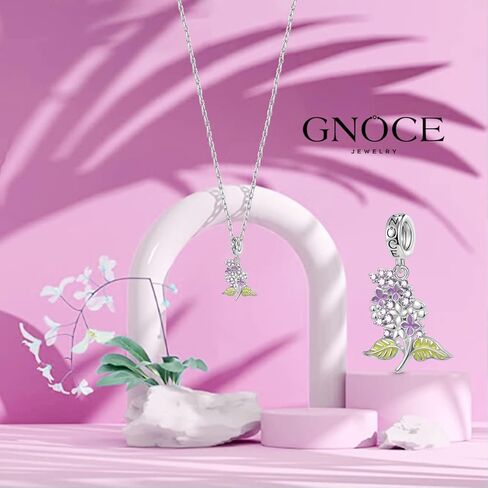 GNOCE Purple Lilac Flower Pendant Charm 925 Sterling Silver Dangle Charms Fit Bracelets/Necklace Jewelry Gift For Women Wife in Saudi Arabia