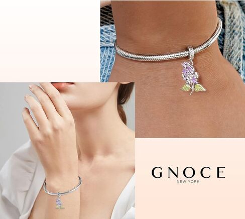GNOCE Purple Lilac Flower Pendant Charm 925 Sterling Silver Dangle Charms Fit Bracelets/Necklace Jewelry Gift For Women Wife in Saudi Arabia