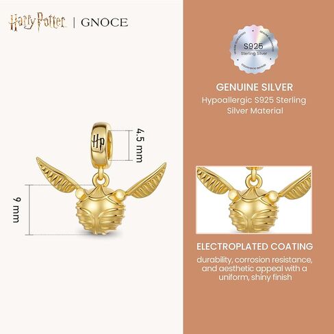 GNOCE Harry Potter Golden Snitch قلادة متدلية سوار للنساء، S925 فضة استرليني متدلية سحر للنساء الزوجة، عيد الحب، مجوهرات عيد الأم in Saudi Arabia