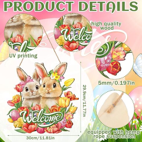 Barydat Easter Door Decoration Bunny Floral Bucket Hanging Sign for Decor for Front Door Welcome Easter Wreath for Home Decor Spring Rabbit Wall Hanger for Porch Outdoor Indoor in Saudi Arabia