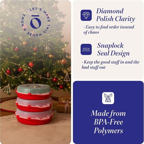 HOMZ 3 عبوات من حاويات تخزين إكليل من البلاستيك الشفاف للعطلات الموسمية مقاس 24 بوصة، باللون الأحمر - صناديق تنظيم الديكور القابلة للتكديس مع أغطية ومقابض لأكاليل عيد الميلاد وأكاليل الزهور in Kuwait