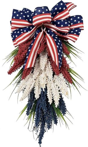 19.7 Inch Patriotic Wreath for Front Door 4th of July Wreath Independence Day White Blue Red Garland for Memorial Day Veterans Day Front Door Decoration Hanging Ornaments in Saudi Arabia