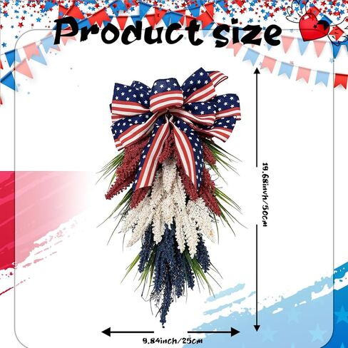 19.7 Inch Patriotic Wreath for Front Door 4th of July Wreath Independence Day White Blue Red Garland for Memorial Day Veterans Day Front Door Decoration Hanging Ornaments in Saudi Arabia