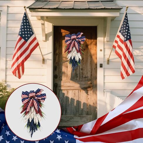 19.7 Inch Patriotic Wreath for Front Door 4th of July Wreath Independence Day White Blue Red Garland for Memorial Day Veterans Day Front Door Decoration Hanging Ornaments in Saudi Arabia