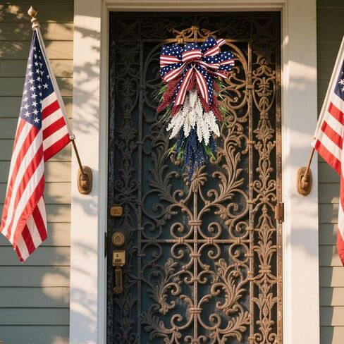 19.7 Inch Patriotic Wreath for Front Door 4th of July Wreath Independence Day White Blue Red Garland for Memorial Day Veterans Day Front Door Decoration Hanging Ornaments in Saudi Arabia