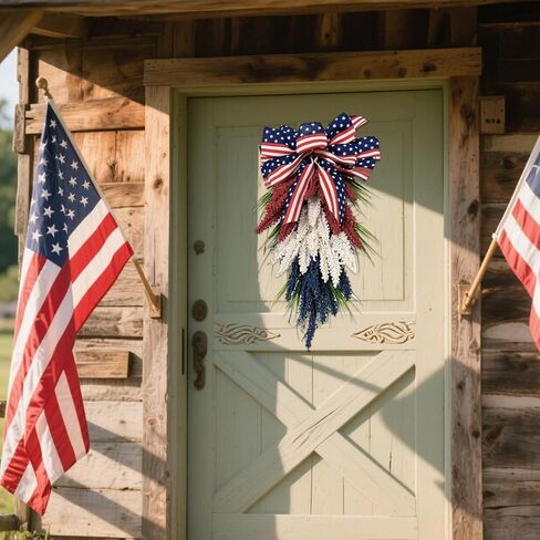 19.7 Inch Patriotic Wreath for Front Door 4th of July Wreath Independence Day White Blue Red Garland for Memorial Day Veterans Day Front Door Decoration Hanging Ornaments in Saudi Arabia