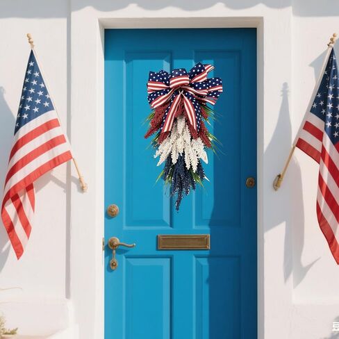 19.7 Inch Patriotic Wreath for Front Door 4th of July Wreath Independence Day White Blue Red Garland for Memorial Day Veterans Day Front Door Decoration Hanging Ornaments in Saudi Arabia