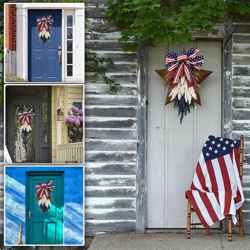 19.7 Inch Patriotic Wreath for Front Door 4th of July Wreath Independence Day White Blue Red Garland for Memorial Day Veterans Day Front Door Decoration Hanging Ornaments in Saudi Arabia
