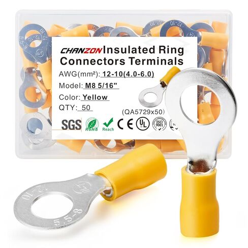 Chanzon 80pcs UL Listed 1/4" Female Spade Connector Quick Disconnect Semi-Insulated PVC - Yellow - 10 11 12 awg Gauge Wire Crimp 6.3mm Terminal 6.3 x 0.8 mm in Saudi Arabia
