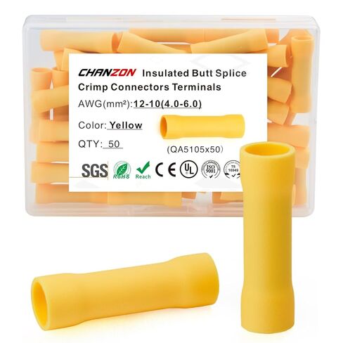 Chanzon 80pcs UL Listed 1/4" Female Spade Connector Quick Disconnect Semi-Insulated PVC - Yellow - 10 11 12 awg Gauge Wire Crimp 6.3mm Terminal 6.3 x 0.8 mm in Saudi Arabia
