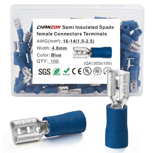 Chanzon 80pcs UL Listed 1/4" Female Spade Connector Quick Disconnect Semi-Insulated PVC - Yellow - 10 11 12 awg Gauge Wire Crimp 6.3mm Terminal 6.3 x 0.8 mm in Saudi Arabia