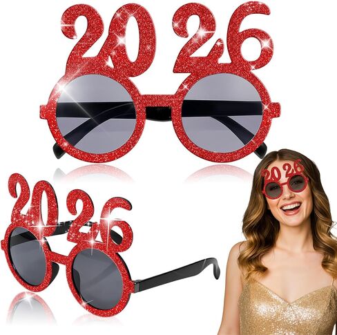 2026 Happy New Year Eyeglasses Glitter Number Eyeglasses Plastic Graduation Glasses Fancy Number Decorative Glasses for 2026 Party New Year Eve Costume Photo Prop Supplies(Glitter Gold) in Saudi Arabia