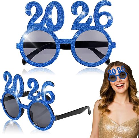 2026 Happy New Year Eyeglasses Glitter Number Eyeglasses Plastic Graduation Glasses Fancy Number Decorative Glasses for 2026 Party New Year Eve Costume Photo Prop Supplies(Glitter Gold) in Saudi Arabia