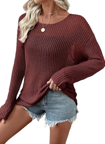EVALESS Womens Sweaters Casual 2026 Spring Summer Crochet Hollow Out Tops Crewneck Long Sleeve Beach Cover Ups Cruise Outfits in Saudi Arabia
