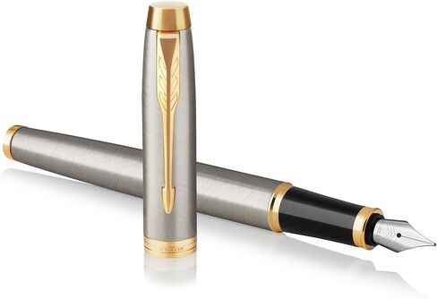 PARKER IM Fountain Pen, Brushed Metal, Fine Nib with Blue Ink Refill (1931649) in Saudi Arabia