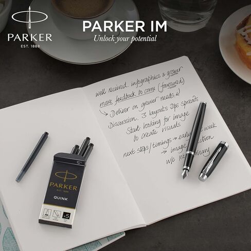 PARKER IM Fountain Pen, Brushed Metal, Fine Nib with Blue Ink Refill (1931649) in Saudi Arabia