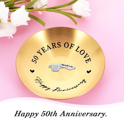 Happy 50th Anniversary Gold Gifts - 50th Wedding Anniversary for Husband Wife Couple Gifts, 50 Years Gold Anniversary Ring Holder for Parents, 50th Birthday Gifts for Mom Dad Christmas Valentines in Saudi Arabia