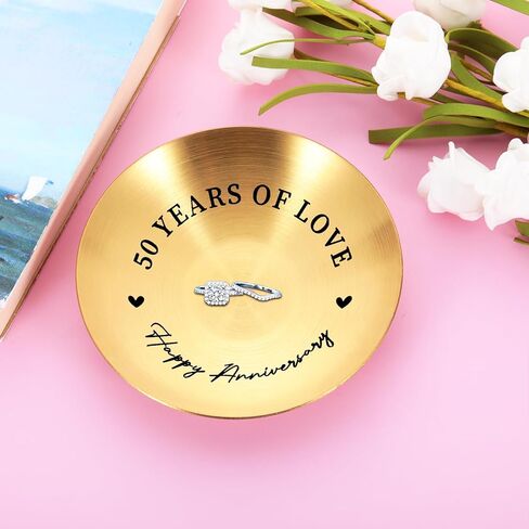 Happy 50th Anniversary Gold Gifts - 50th Wedding Anniversary for Husband Wife Couple Gifts, 50 Years Gold Anniversary Ring Holder for Parents, 50th Birthday Gifts for Mom Dad Christmas Valentines in Saudi Arabia