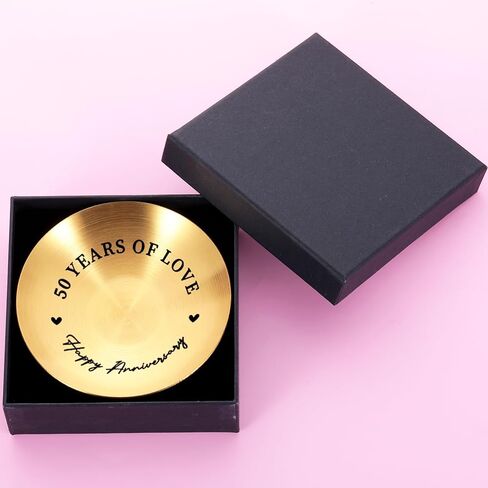 Happy 50th Anniversary Gold Gifts - 50th Wedding Anniversary for Husband Wife Couple Gifts, 50 Years Gold Anniversary Ring Holder for Parents, 50th Birthday Gifts for Mom Dad Christmas Valentines in Saudi Arabia