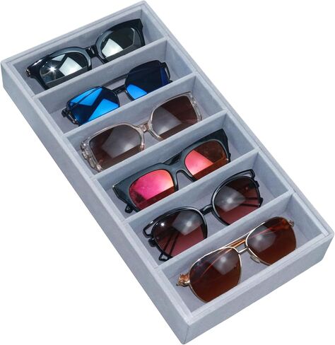 1 Pack Velvet Sunglasses Organizer Tray 6 Grid Sunglass Organizer Velvet Tray Multiple Eyeglasses Eyewear Display Case for Women/Men, Beige in Saudi Arabia