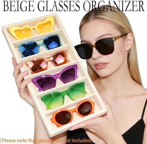 1 Pack Velvet Sunglasses Organizer Tray 6 Grid Sunglass Organizer Velvet Tray Multiple Eyeglasses Eyewear Display Case for Women/Men, Beige in Saudi Arabia