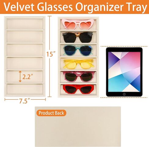 1 Pack Velvet Sunglasses Organizer Tray 6 Grid Sunglass Organizer Velvet Tray Multiple Eyeglasses Eyewear Display Case for Women/Men, Beige in Saudi Arabia