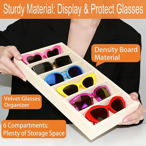 1 Pack Velvet Sunglasses Organizer Tray 6 Grid Sunglass Organizer Velvet Tray Multiple Eyeglasses Eyewear Display Case for Women/Men, Beige in Saudi Arabia