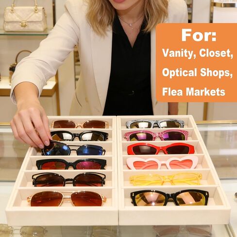 1 Pack Velvet Sunglasses Organizer Tray 6 Grid Sunglass Organizer Velvet Tray Multiple Eyeglasses Eyewear Display Case for Women/Men, Beige in Saudi Arabia
