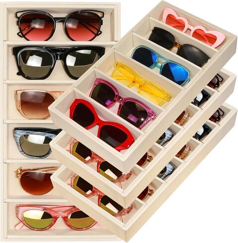 1 Pack Velvet Sunglasses Organizer Tray 6 Grid Sunglass Organizer Velvet Tray Multiple Eyeglasses Eyewear Display Case for Women/Men, Beige in Saudi Arabia