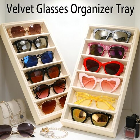 1 Pack Velvet Sunglasses Organizer Tray 6 Grid Sunglass Organizer Velvet Tray Multiple Eyeglasses Eyewear Display Case for Women/Men, Beige in Saudi Arabia