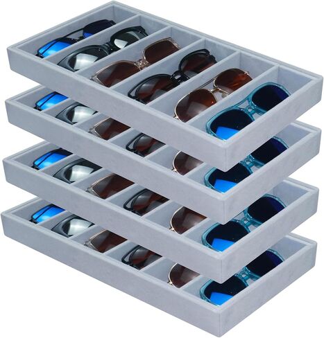 1 Pack Velvet Sunglasses Organizer Tray 6 Grid Sunglass Organizer Velvet Tray Multiple Eyeglasses Eyewear Display Case for Women/Men, Beige in Saudi Arabia