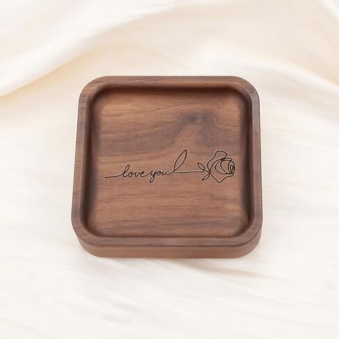 SOITIS Walnut Wooden Ring Tray Wedding Ring Dish Engagement Jewelry Dish for Couples Gift for Anniversary Christmas Birthday-Square in Saudi Arabia