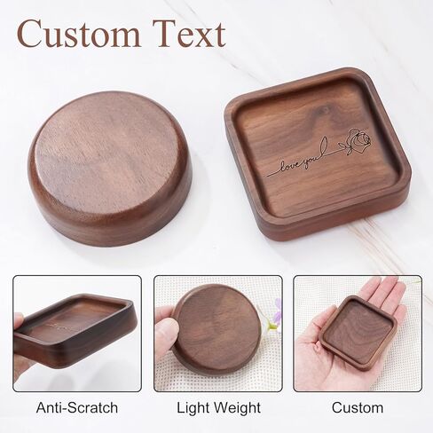 SOITIS Walnut Wooden Ring Tray Wedding Ring Dish Engagement Jewelry Dish for Couples Gift for Anniversary Christmas Birthday-Square in Saudi Arabia