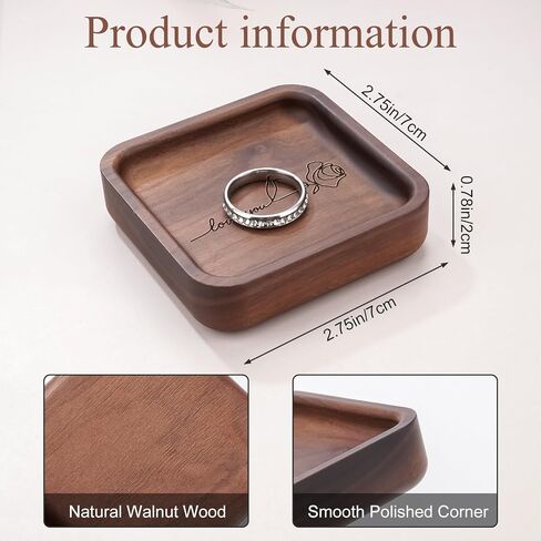 SOITIS Walnut Wooden Ring Tray Wedding Ring Dish Engagement Jewelry Dish for Couples Gift for Anniversary Christmas Birthday-Square in Saudi Arabia