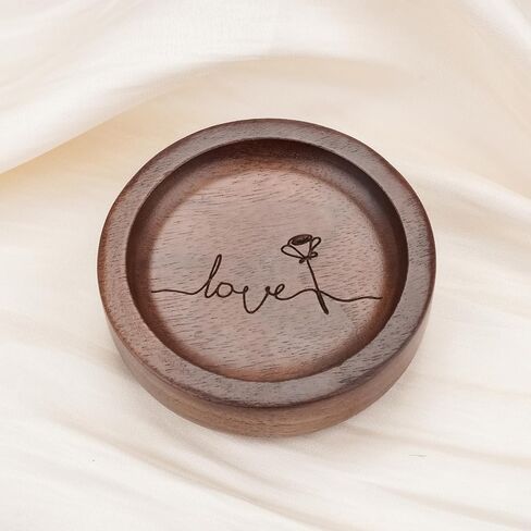 SOITIS Walnut Wooden Ring Tray Wedding Ring Dish Engagement Jewelry Dish for Couples Gift for Anniversary Christmas Birthday-Square in Saudi Arabia