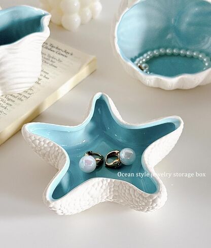 علبة مجوهرات من السيراميك على شكل نجم البحر لوحة حلية على شكل صدفة مائية منفضة سجائر على شكل قذيفة سيراميك شموع للعلاج العطري وعاء مزخرف لديكور الشاطئ الساحلي، فكرة هدية لإكسسوارات غرفة المنزل في عيد الميلاد in Kuwait