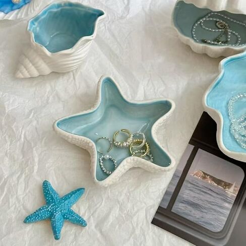 علبة مجوهرات من السيراميك على شكل نجم البحر لوحة حلية على شكل صدفة مائية منفضة سجائر على شكل قذيفة سيراميك شموع للعلاج العطري وعاء مزخرف لديكور الشاطئ الساحلي، فكرة هدية لإكسسوارات غرفة المنزل في عيد الميلاد in Kuwait