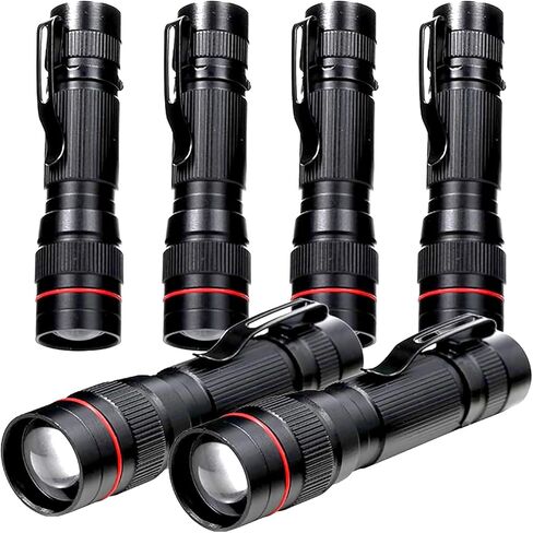 6 Pack Small Mini LED Flashlight, Single Mode Zoomable Flashlights AA Battery Powerful Flashlights with Pocket Clip, Portable Bulk EDC Pen Flash Light for Gift, Emergency, Camping, Hiking in Kuwait