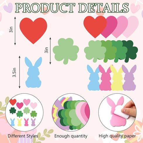 24 Pack St. Patrick's Day Easter Valentines Sticky Notes Memo Pads Heart Shamrocks Bunny Note Pad 480 Sheets Each Self Adhesive Notepads for Holiday School Classroom Party Decor in Saudi Arabia
