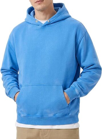 YND Mens Oversized Acid Wash Hoodie, Heavyweight Vintage Pullover for Winter, Fleece Cotton Sweatshirt, Unisex Streetwear in Saudi Arabia