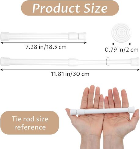 2 Pack Small Spring Tension Curtain Rod, Small Tension Curtain Rod No Drilling 7.28 to 11.8 Inch, Expandable Spring Loaded Curtains Rods for Windows,Kitchen,Closet,Cupboard,Door,Bookshelf (White) in Saudi Arabia