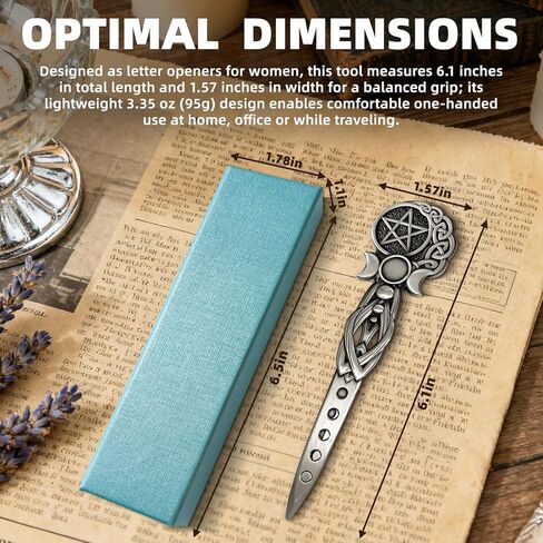 فتاحة حروف معدنية، فتاحة مظاريف كلاسيكية من Triplemoon، قاطع حروف فاخر مقاس 6.1 بوصة للنساء، أداة فتح البريد لمذبح المكتب المنزلي (فضي) in Kuwait